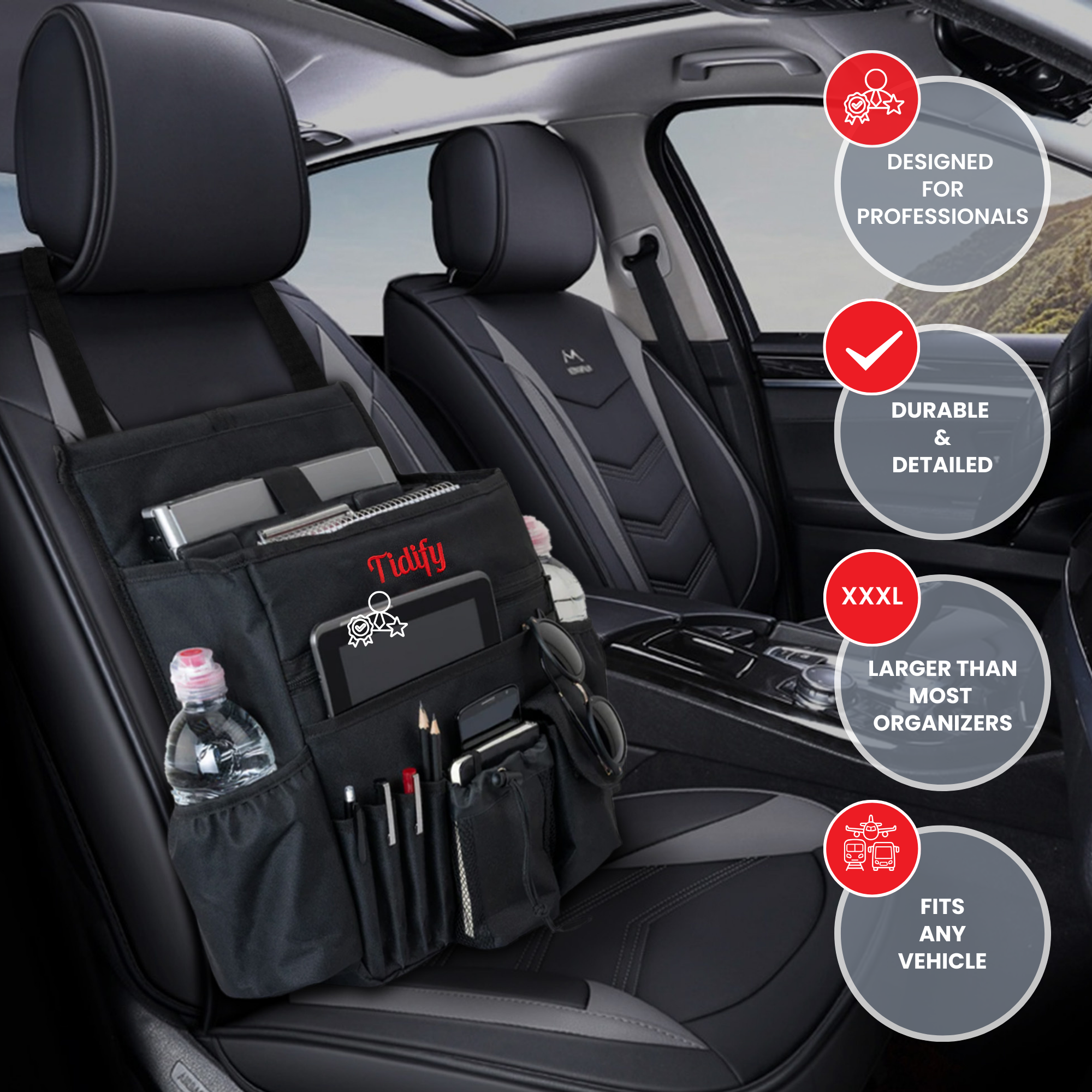 Tidify Car Seat Organizer - No.1 Car Office Solution